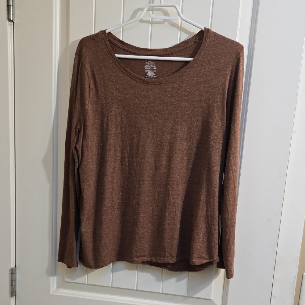 George Classic Brown Long Sleeve Tee Women Large Cotton Modal Blend